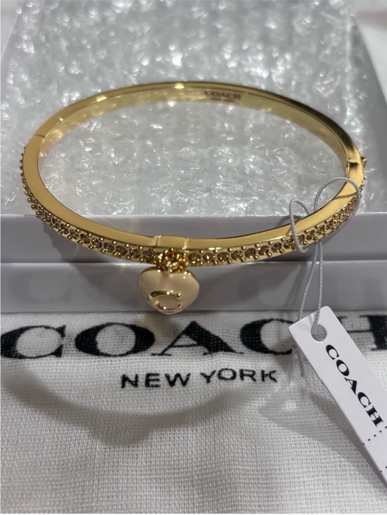 Coach Jewelry - Coach Gold Tone Charm Bangle with Heart and Light Pink Pavé NWT
